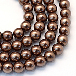 Chapelets de perle en verre peint de cuisson, nacré, ronde, selle marron, 3~4mm, Trou: 0.5mm, Environ 195 pcs/chapelet, 23.6 pouce