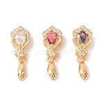 Latón dorado micro pavé de circonita cúbica transparente para picahielos, con vidrio, sin níquel, flor, color mezclado, 21x8x7mm, agujero: 3.5x3 mm, pin: 0.8 mm