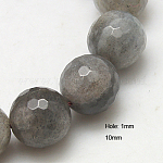 Chapelets de perles en labradorite naturelle , facette, ronde, grises , 10mm, Trou: 1mm, Environ 38 pcs/chapelet, 15.5 pouce