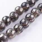 Chapelets de perles de pyrite naturelle , ronde, 8mm, Trou: 1mm, Environ 25 pcs/chapelet, 8 pouce
