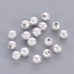 Perlas redondas con textura de latón, sin níquel, color plateado, 4mm, agujero: 1 mm