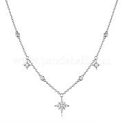 Женское ожерелье-звезда с микропаве из стерлингового серебра S925 с прозрачными кубическими цирконами RI1010-3