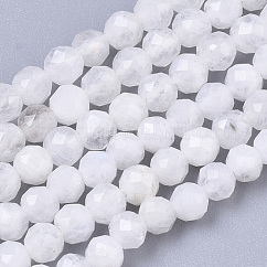 Hebras de cuentas de piedra lunar arco iris natural, redondo, facetados, 3mm, agujero: 0.7 mm, aproximamente 128 pcs / cadena, 15.35 pulgada (39 cm)