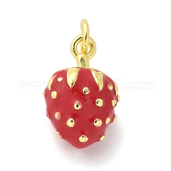 Ciondoli smaltato in ottone, con anello di salto, piombo & cadimo libero, vero placcato oro 18k, fascino dei frutti, fragola, 15x10x8mm, Foro: 3 mm