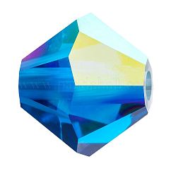 Preciosa® Kristallperlen, tschechischer Kristall, Doppelkegel (451 69 302 Rondell), 60310 200 capri blau ab, 3 mm, Bohrung: 0.8 mm