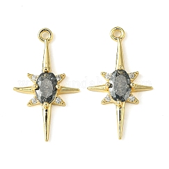 Pendentifs avec zircon cubiques à micro-pavés en laiton, Sans cadmium & sans nickel & sans plomb, véritable 18k plaqué or, étoiles du nord, noir, 21x12x3.5mm, Trou: 1.2mm