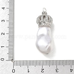 Ciondoli in ottone con micro pavé di zirconi cubici trasparenti e perle artificiali color bianco crema&nbsp;KK-A300-13A-P