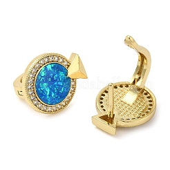Pendientes de aro de ópalo sintético de latón chapado en estante para mujer&nbsp;EJEW-P277-03A-G