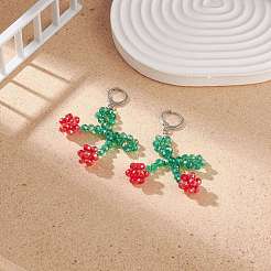 Стеклянные плетеные вишневые длинные серьги с защелкой EJEW-TA00120