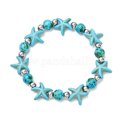 Браслеты из синтетической бирюзы и латунных бусин в форме морской звезды&nbsp;BJEW-JB12417-03
