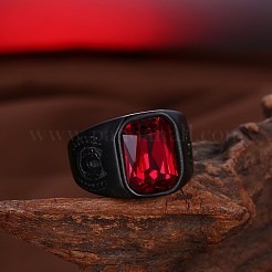 男性用ステンレススチールガラス指輪  ワイドバンドリング  レッド  ガンメタ色  usサイズ8（18.1mm）&nbsp;RJEW-BB29449-D-8