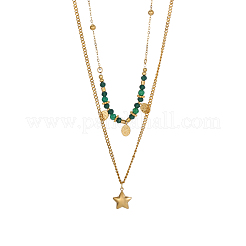 Двухслойные ожерелья из нержавеющей стали 304 и стеклянных бусин.&nbsp;STAS-OY010-11G