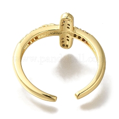 Покрытие стойки распятие крест латунь прозрачный фианит открытые манжеты кольца RJEW-S411-06G
