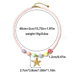Collana estiva da donna con ciondolo in acciaio inossidabile 304 e perline rotonde in plastica&nbsp;WGF027E-01