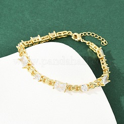 Латунные браслеты с микропаве из прозрачных кубических цирконий для женщин BJEW-F504-06G