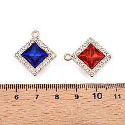 合金ガラスペンダント  ラインストーン付き  カドミウムフリー＆鉛フリー  菱形チャーム  ミックスカラー  25x21.5x5mm  穴：1.8mm&nbsp;PALLOY-N176-65KCG