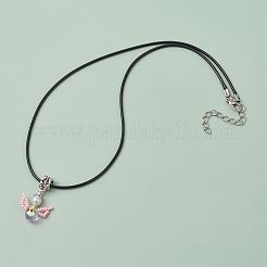 Ожерелья с подвесками в виде ангела из стеклянных бусин и стеклянного жемчуга NJEW-MZ00056-04