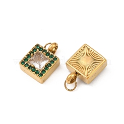 Подвески из нержавеющей стали 304 с прозрачными кубическими цирконами и изумрудными стразами STAS-G364-06G
