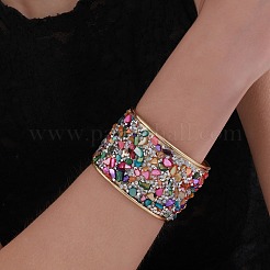 女性用鉄ラインストーンカフバングル  水晶と  ゴールドカラー  内径：1/4インチ（0.57cm）&nbsp;FS-WGA6AD4-01