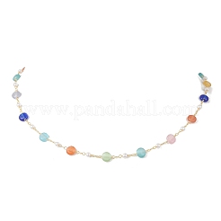 Красочные плоские круглые ожерелья из латуни с кошачьим глазом и пластиковым искусственным жемчугом ручной работы для женщин&nbsp;NJEW-JN05743