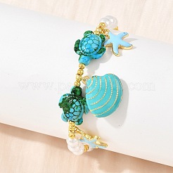 Pulseras con dijes de latón esmaltado con forma de estrella de mar para mujer&nbsp;KK-CBA68DA-16G-01