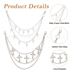 2 stücke 2 arten kreuz charme legierung 3 schicht kette gürtel für hosen&nbsp;AJEW-HS0001-18