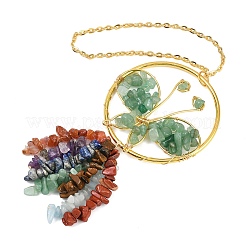 Pendentif papillon en laiton et aventurine verte naturelle&nbsp;HJEW-Z007-04G-05