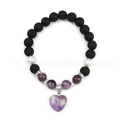 4 шт. браслеты с подвесками в виде сердца из натуральных смешанных драгоценных камней BJEW-JB12402