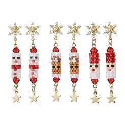 3 пара серег-гвоздиков с подвесками из латуни с прозрачными кубическими цирконами в рождественском стиле (3 стиля) EJEW-MZ00552