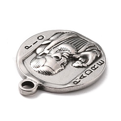 変色しない304ステンレススチールペンダント  テクスチャ  人間とフラットラウンド  ステンレス鋼色  23.5x20x2.5mm  穴：2.5mm&nbsp;STAS-B024-88P