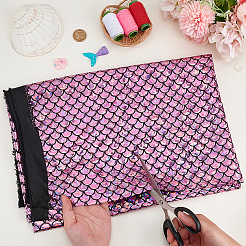 Glitzernder Fischschuppenstoff aus Polyester mit Meerjungfrauen-Print und Hologramm&nbsp;AJEW-WH0314-449