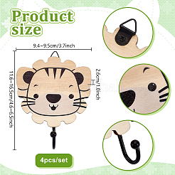 4 настенная вешалка-крючок для животных из дерева&nbsp;AJEW-WH0609-379