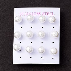 6 ペアのシェルパールラウンドボールスタッドピアス  PVD真空メッキ304ステンレススチール製ポストイヤリング（女性用）  長持ちメッキ  ホワイト  ミックスカラー  22x10mm  ピン：1mm&nbsp;EJEW-A067-18A