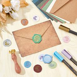 Латунные восковые печати с деревянной ручкой&nbsp;AJEW-WH0412-0171