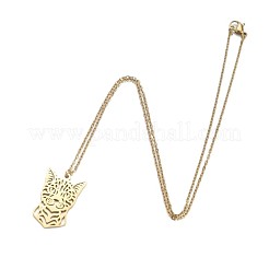 Colliers pendentifs unisexes en acier inoxydable 201 ajourés en forme de chat&nbsp;WG43D0D-01