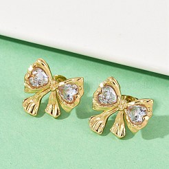 Серьги-гвоздики из нержавеющей стали 304 с бантом и стеклом&nbsp;LS-EJEW-M105-02G