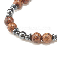 Bracelet en bois naturel et perles tressées en hématite synthétique&nbsp;BJEW-JB07823