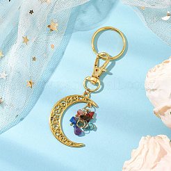 Porte-clés à puce chakra thème lune jaspe rouge naturel & howlite & œil de tigre & cornaline & aventurine verte & lapis lazuli & améthyste&nbsp;KEYC-JKC00963-01