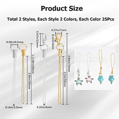 100 個 4 色のポリエステルコード携帯ストラップ  合金パーツ  プラチナ·ゴールデン  5.8~7.2cm  25個/スタイル&nbsp;FIND-GF0004-60