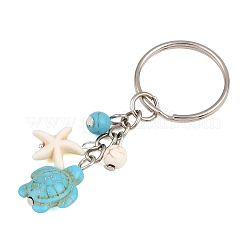 20 llavero con colgante de turquesa sintética de tortuga y estrella de mar.&nbsp;KEYC-CP0001-47A
