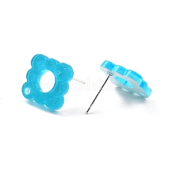 アクリルスタッドピアスの発見  金箔の花  ドジャーブルー  15x15.5x2mm  穴：1.6mm  ピン：0.7mm&nbsp;FIND-B003-01B