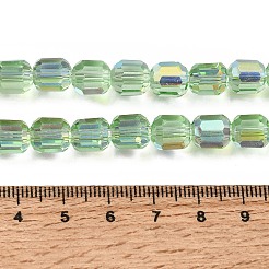 電気めっきされた透明な柱状ガラスビーズの連  多面カット  ABカラーメッキ  淡緑色  9x7.5~8mm  穴：47.3mm  約60個/連  21.26''（54センチメートル）&nbsp;EGLA-A043-02-AB10