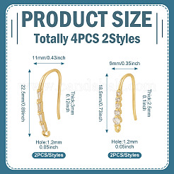 4 шт. 2 стиля латунных крючков для сережек с микропаве из прозрачного кубического циркония&nbsp;KK-TA0003-30