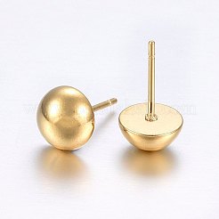 304ステンレススチールスタッドピアス  低刺激性のイヤリング  半円  ゴールドカラー  13.5x5x3mm  ピン：0.8mm&nbsp;STAS-O098-05G-03