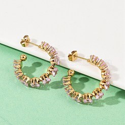 Серьги-гвоздики из нержавеющей стали 304 в форме буквы С со стразами EJEW-M105-07G-02