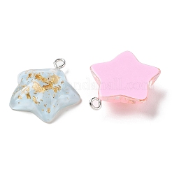 半透明の樹脂チャーム  金箔とプラチナメッキの鉄ループ付き  ミックスカラー  スター  24x22x7mm  穴：2mm&nbsp;RESI-A025-05B