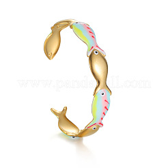 女性用304ステンレススチールエナメルカフバングル  魚  18KGP本金メッキ  カラフル  内径：2.44インチ（6.2cm）&nbsp;WGADC4F-01