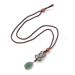 Натуральный зеленый авантюрин самородки и драгоценные камни стеклянная бутылка макраме мешочек подвеска нейлоновый шнур регулируемые ожерелья NJEW-JN05351