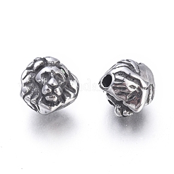 304ステンレススチールビーズ  ライオンヘッド  アンティークシルバー  10x10.2x10mm  穴：2mm&nbsp;STAS-F243-17AS