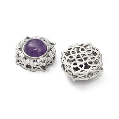 真鍮パヴェ天然アメジストマルチ連リンク  プラチナ  花  18x18x10mm  穴：3mm&nbsp;KK-D366-01P-L